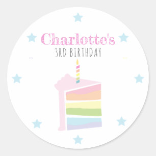 Personalised Rainbow Cake Pastel Birthday Classic Round Sticker