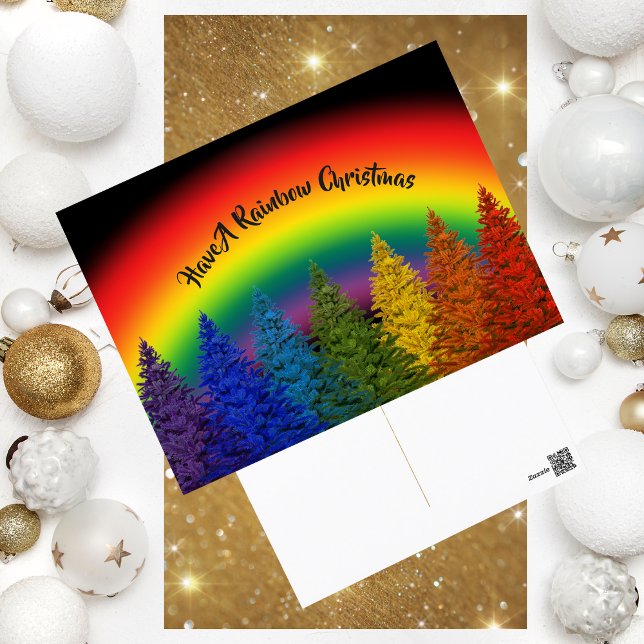 Personalised Rainbow Christmas Tree Holiday Postcard (Creator Uploaded)