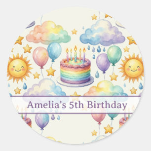 Personalised Rainbow Cloud Birthday Classic Round Sticker