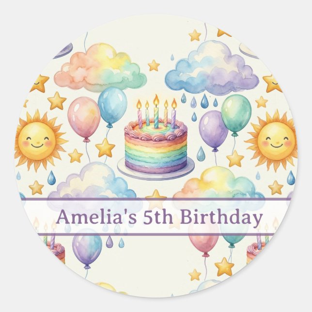 Personalised Rainbow Cloud Birthday  Classic Round Sticker (Front)