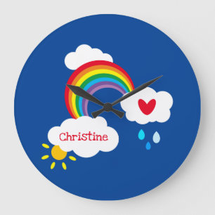 Personalised Rainbow, Clouds and Rain Square Wall Large Clock