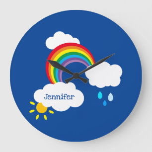 Personalised Rainbow, Clouds and Rain Square Wall Large Clock