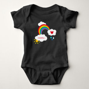 Personalised Rainbow, Clouds, Raindrops and Sun Baby Bodysuit