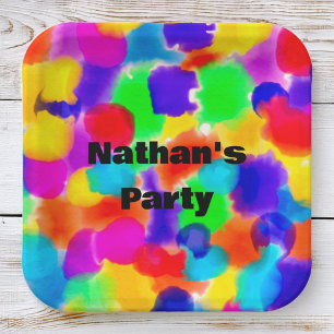 Personalised Rainbow colour splash Paper Plate