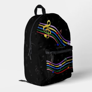 Personalised Rainbow Coloured Music Notes Printed Backpack