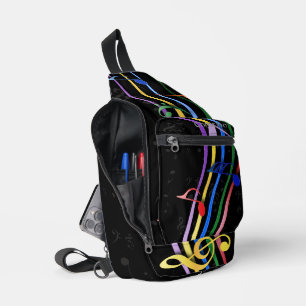 Personalised Rainbow Coloured Music Notes Sling Bag