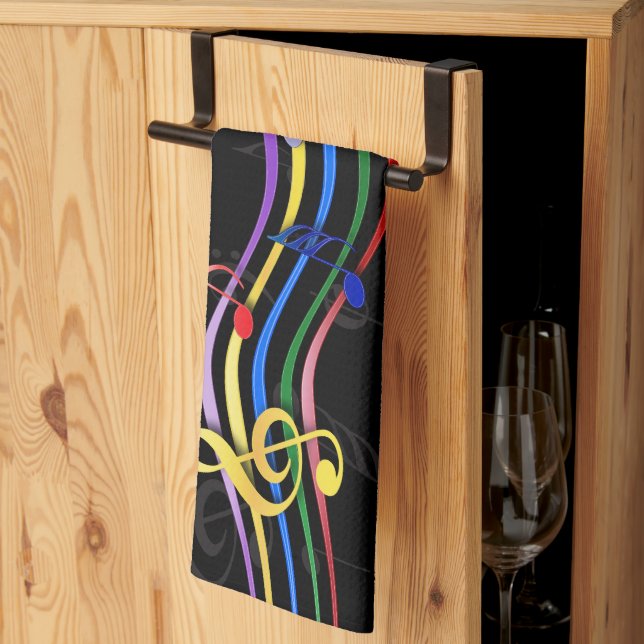 Personalised Rainbow Coloured Music Notes Tea Towel (Thirds Fold)