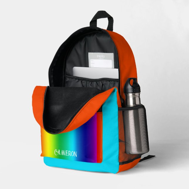 Personalised Rainbow Colours Spectrum Printed Backpack (Back Corner Right (Open))