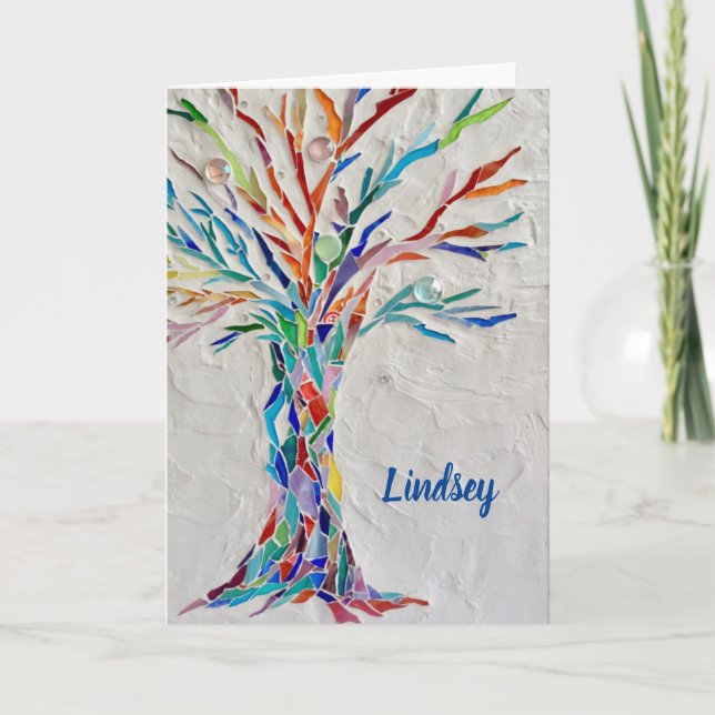 Personalised Rainbow Colours Tree of Life Card (Front)