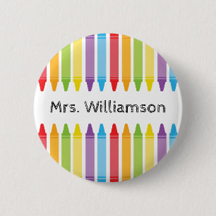 Personalised Rainbow Crayons Teacher Appreciation 6 Cm Round Badge
