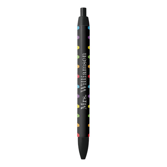 Personalised Rainbow Crayons Teacher Appreciation Black Ink Pen (Front Vertical)
