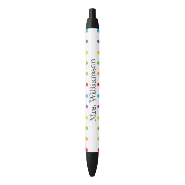 Personalised Rainbow Crayons Teacher Appreciation  Black Ink Pen (Front Vertical)