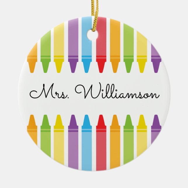 Personalised Rainbow Crayons Teacher Appreciation Ceramic Ornament (Front)