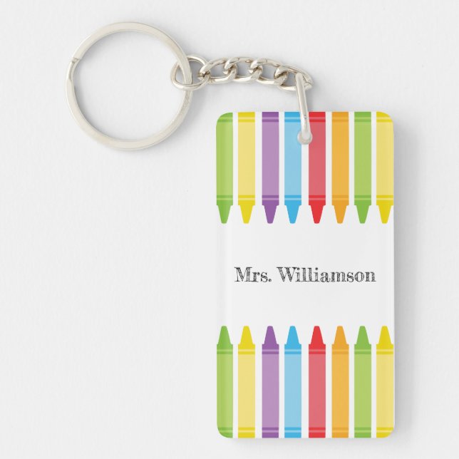 Personalised Rainbow Crayons Teacher Appreciation  Key Ring (Front)