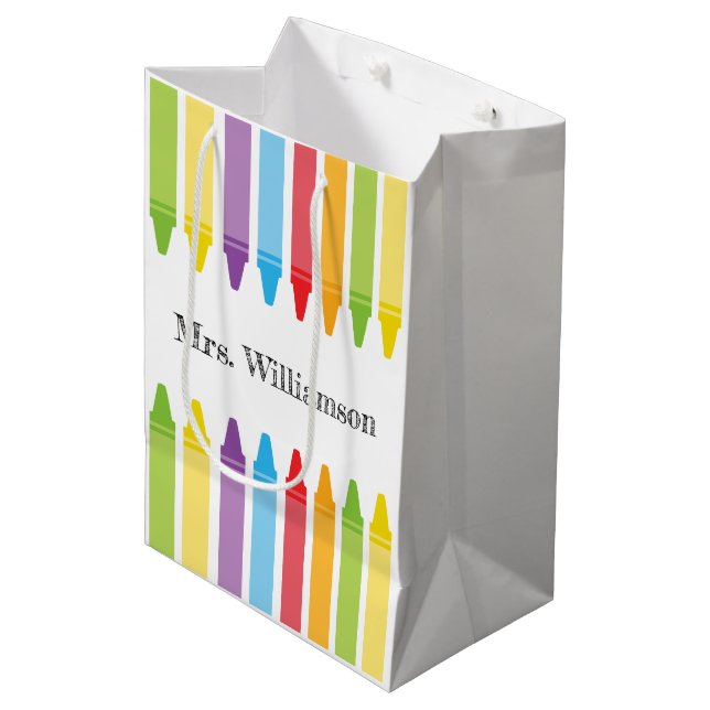 Personalised Rainbow Crayons Teacher Appreciation  Medium Gift Bag (Front Angled)