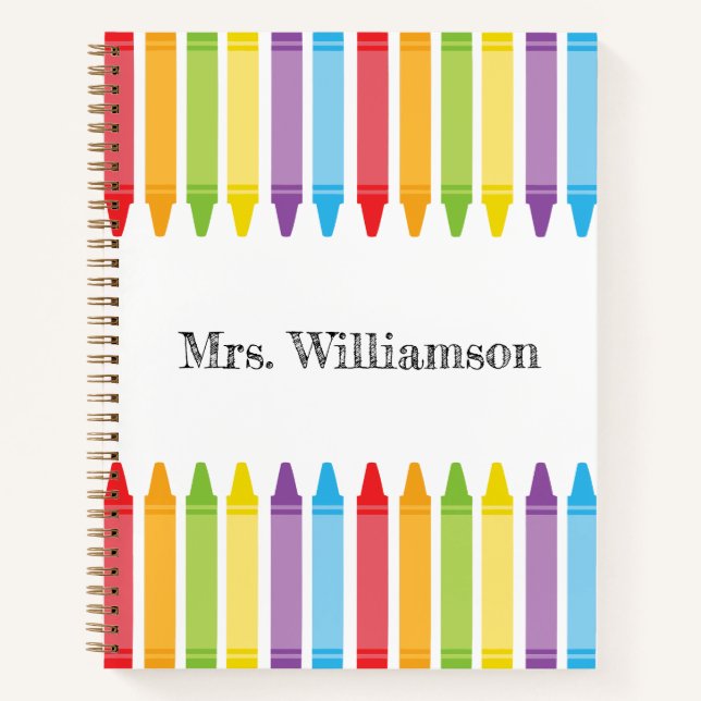 Personalised Rainbow Crayons Teacher Appreciation Notebook (Front)