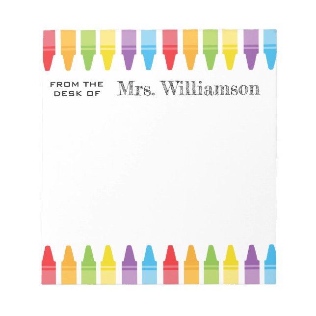 Personalised Rainbow Crayons Teacher Appreciation Notepad (Front)