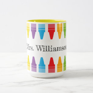 Personalised Rainbow Crayons Teacher Appreciation  Two-Tone Coffee Mug