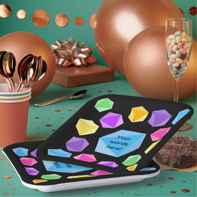 Personalised Rainbow Dice Paper Plate (Multi)