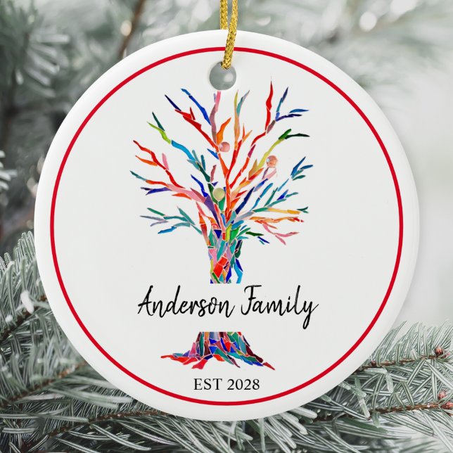 Personalised Rainbow Family Tree Ceramic Ornament (Creator Uploaded)