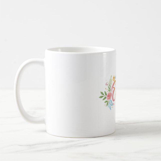 Personalised Rainbow Floral Ceramic Mug - Custom  (Left)