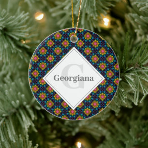 Personalised Rainbow Floral Fountain Art Deco Fans Ceramic Ornament