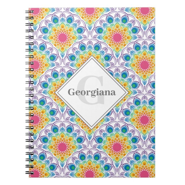 Personalised Rainbow Floral Fountain Art Deco Notebook (Front)