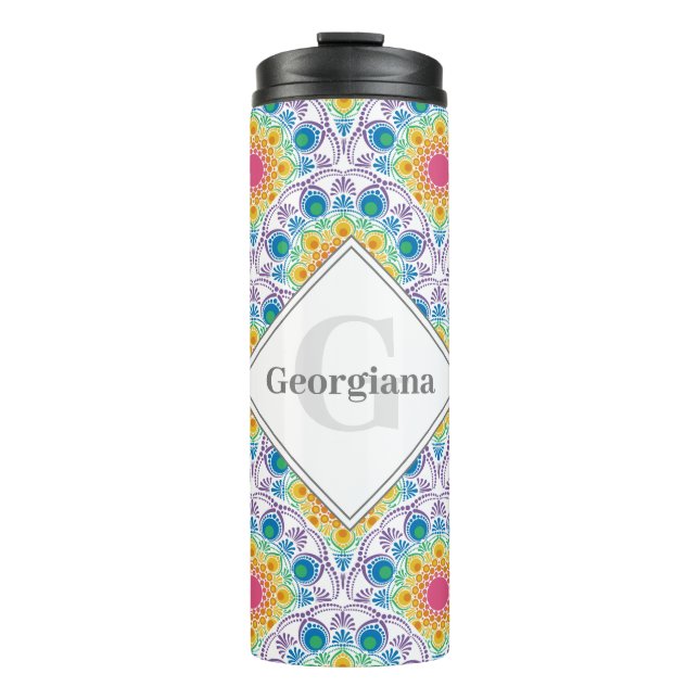 Personalised Rainbow Floral Fountain Art Deco Thermal Tumbler (Front)