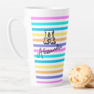 Personalised Rainbow girly name & monogram Latte Mug
