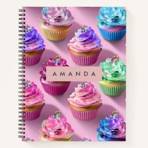 Personalised Rainbow Glitter Cupcakes on Pink Notebook