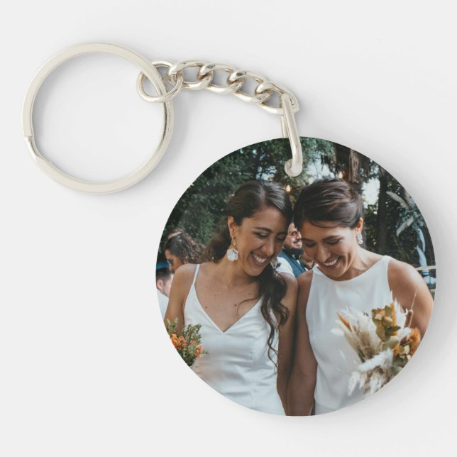 Personalised Rainbow Glitter Custom Photo Key Ring (Front)