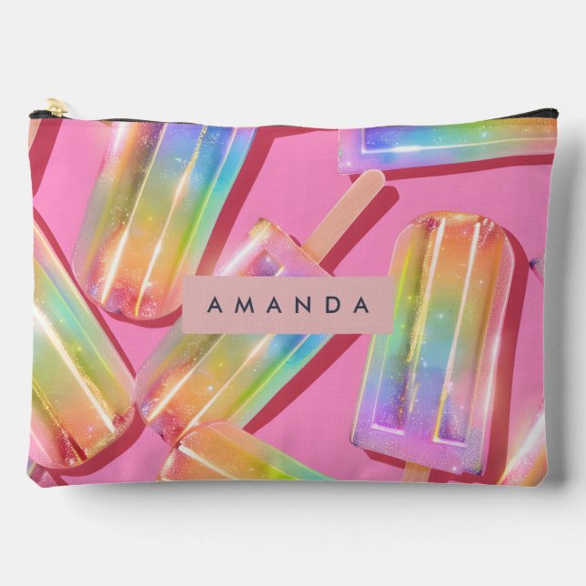 Personalised Rainbow Glitter Popsicle Dreamt Accessory Pouch (Front)