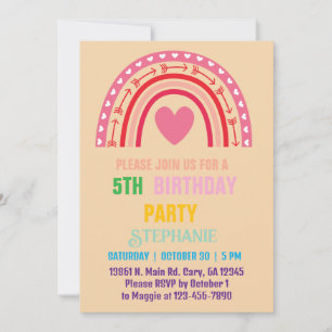 Personalised rainbow gold Girl Boy birthday  Invitation