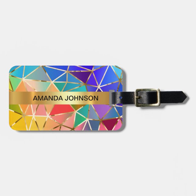 Personalised Rainbow Golden  Metallic Luggage Luggage Tag (Front Horizontal)