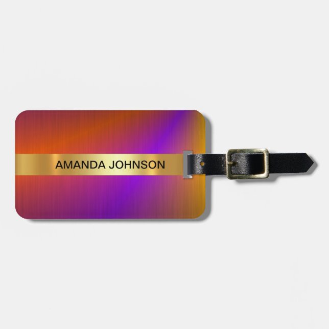 Personalised Rainbow Golden  Metallic Luggage Tag (Front Horizontal)