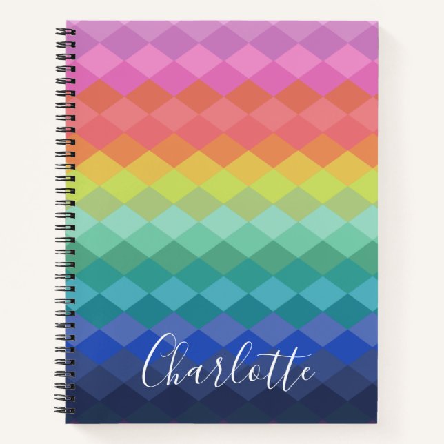 Personalised Rainbow Gradient Elegant Vibrant Name Notebook (Front)