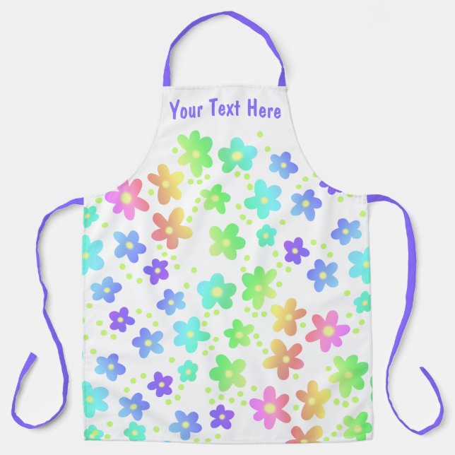Personalised Rainbow Gradient Flowers Apron (Front)