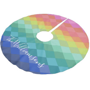 Personalised Rainbow Gradient Geometric Christmas Brushed Polyester Tree Skirt