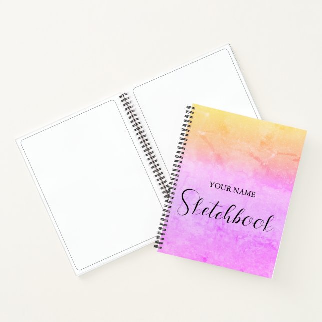 Personalised Rainbow Gradient Name Sketchbook  Notebook (Inside)