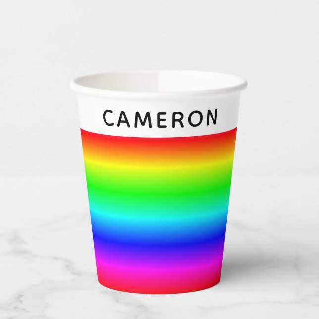 Personalised Rainbow Gradient With Name Paper Cups (Left)