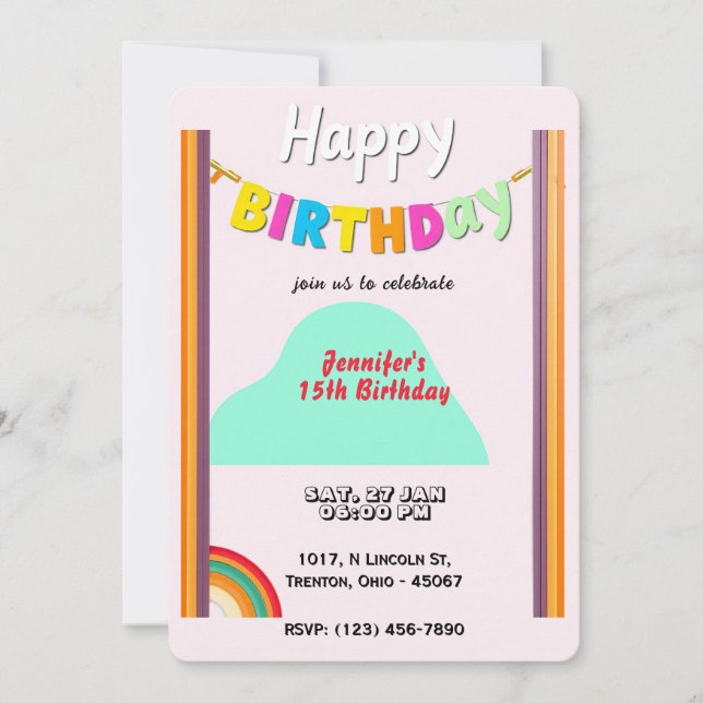 Personalised Rainbow Happy Birthday Card (Front)