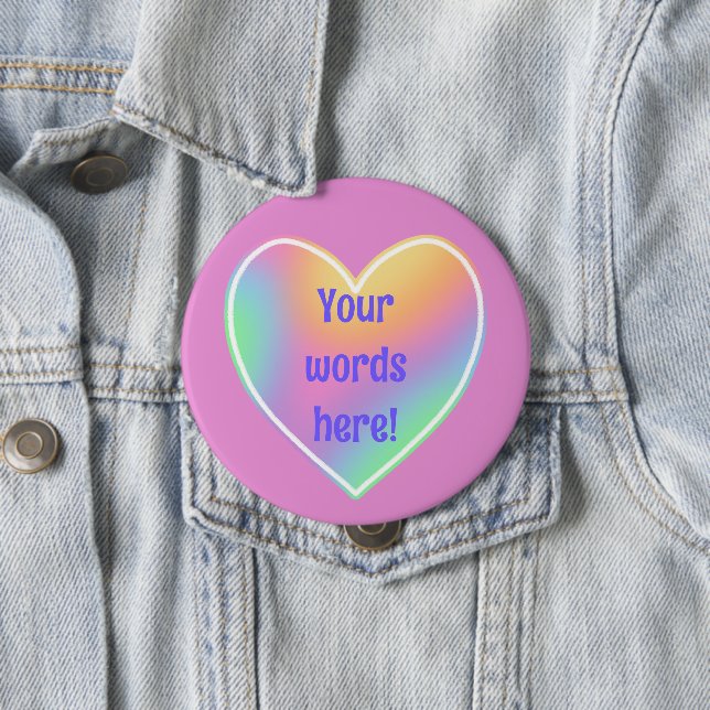 Personalised Rainbow Heart 10 Cm Round Badge (In Situ)