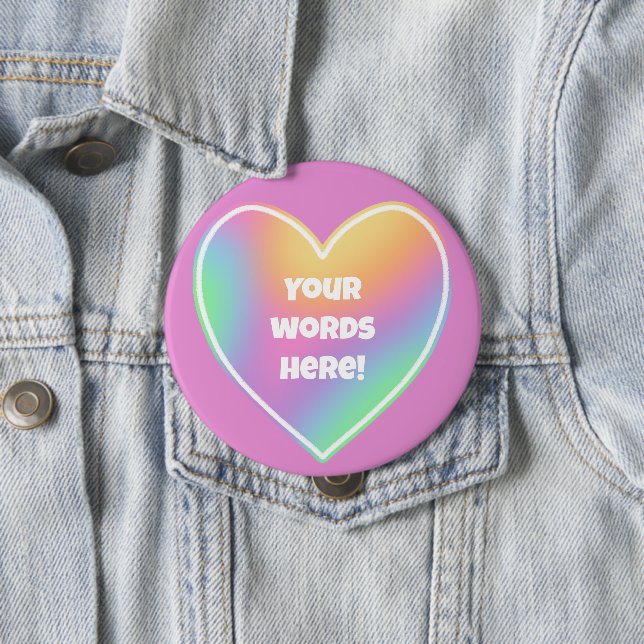 Personalised Rainbow Heart 10 Cm Round Badge (In Situ)