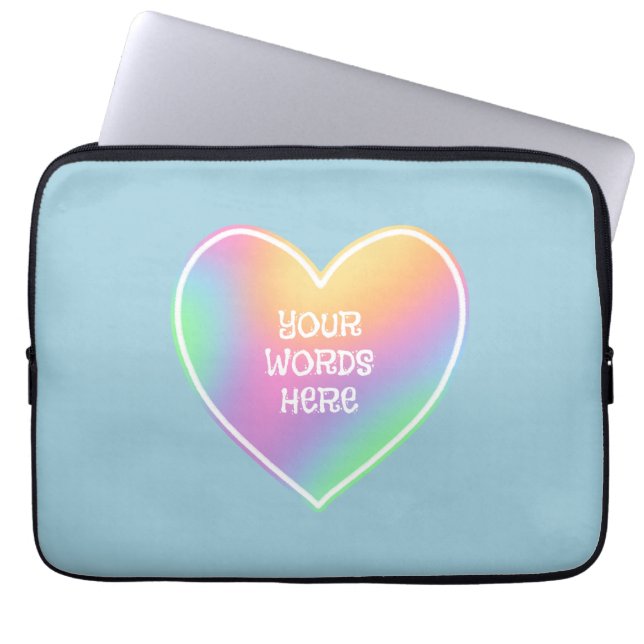 Personalised Rainbow Heart Blue Laptop Sleeve (Front)