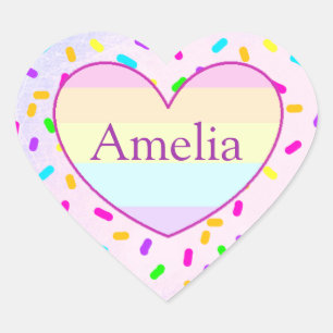 Personalised Rainbow Heart Candy Sprinkles Name Heart Sticker