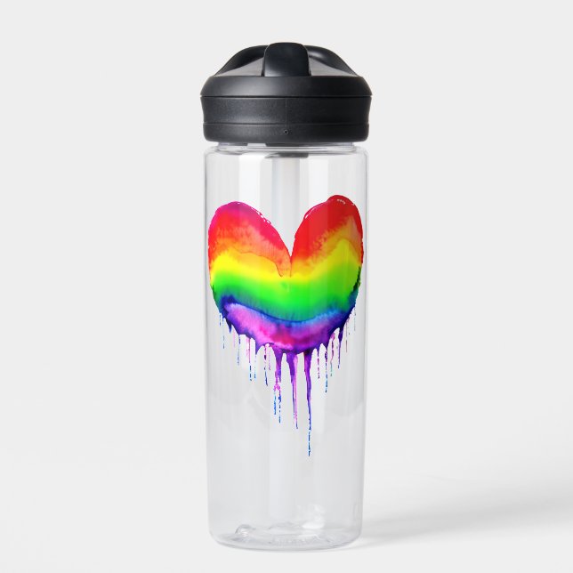 Personalised Rainbow Heart Dripping Paint Water Bottle (Front)