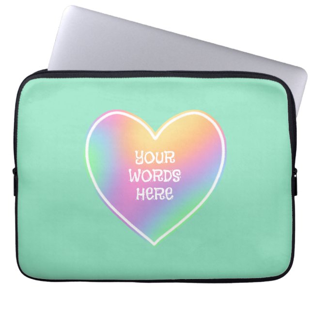 Personalised Rainbow Heart Green Laptop Sleeve (Front)