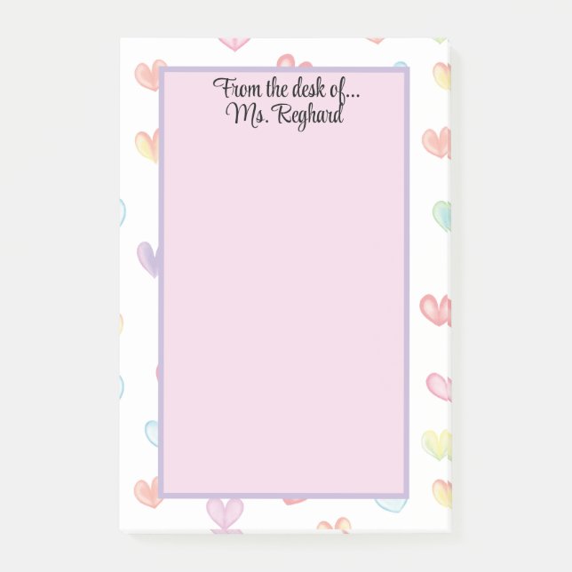 Personalised rainbow hearts from the desk of... post-it notes (Front)