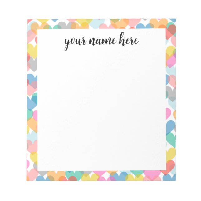 Personalised Rainbow Hearts Notepad (Front)