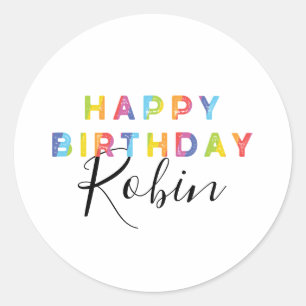 Personalised Rainbow Letters Happy Birthday Classic Round Sticker